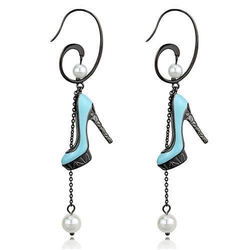 JCE2721 IP Light Black  (IP Gun) Stainless Steel Earrings with Synthetic Pearl in White