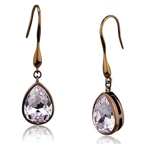 JCE2727 IP Coffee light Stainless Steel Earrings with Top Grade Crystal  in Light Peach