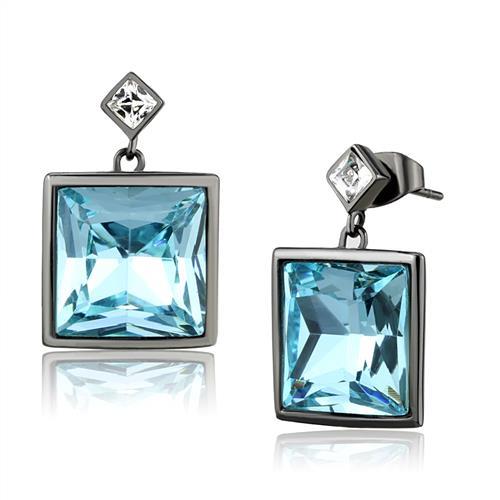 JCE2788 IP Light Black  (IP Gun) Stainless Steel Earrings with Top Grade Crystal  in Sea Blue