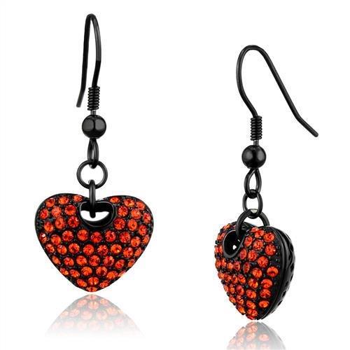 JCE2790 IP Black(Ion Plating) Stainless Steel Earrings with Top Grade Crystal  in Orange