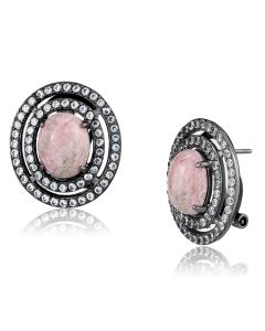 JCE2822 IP Light Black  (IP Gun) Stainless Steel Earrings with Semi-Precious Coral in Light Rose