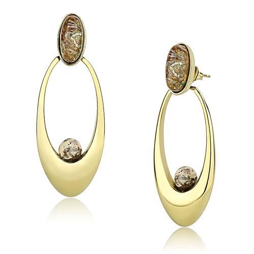 JCE3101 IP Gold(Ion Plating) Stainless Steel Earrings with Semi-Precious Oligoclase in Multi Color