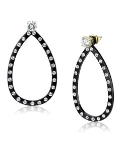 JCE3215 IP Gold+ IP Black (Ion Plating) Stainless Steel Earrings with AAA Grade CZ  in Clear