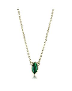 JCE3286 IP Gold(Ion Plating) Stainless Steel Necklace with Synthetic MALACHITE in Emerald