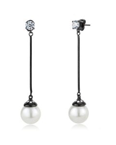 JCE3471 IP Black(Ion Plating) Stainless Steel Earrings with Synthetic Pearl in White