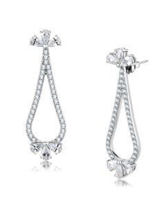 JCE3473 High polished (no plating) Stainless Steel Earrings with AAA Grade CZ  in Clear
