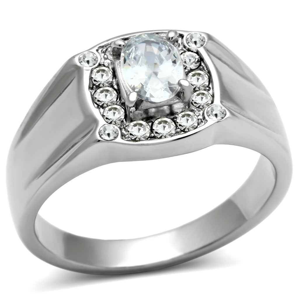 JCE353 High polished (no plating) Stainless Steel Ring with AAA Grade CZ  in Clear