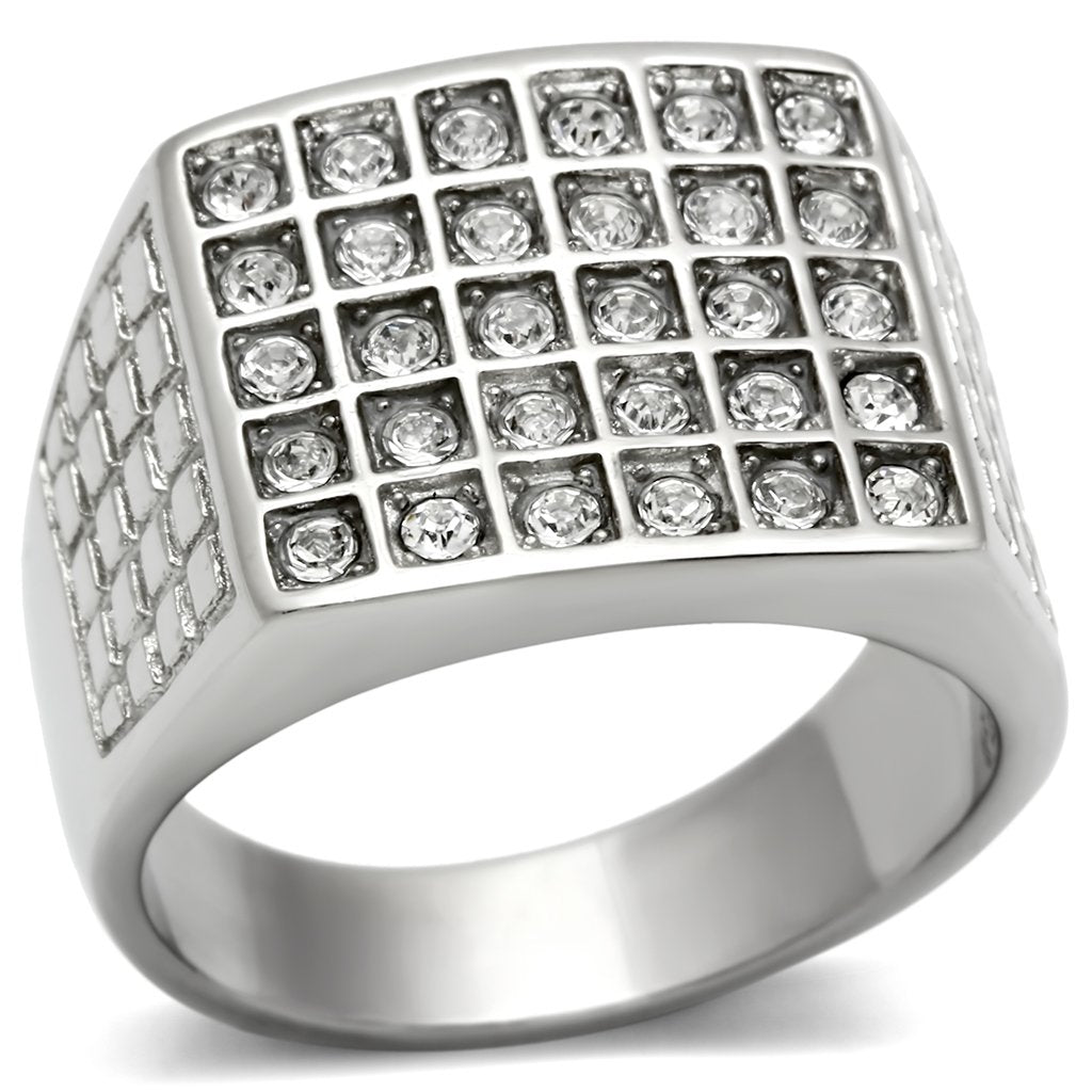 JCE358 High polished (no plating) Stainless Steel Ring with Top Grade Crystal  in Clear