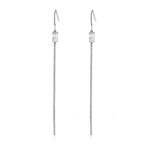JCE3599 High polished (no plating) Stainless Steel Earrings with AAA Grade CZ  in Clear