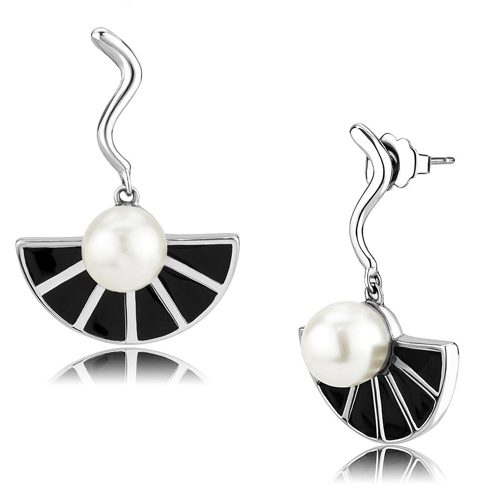 JCE3612 No Plating Stainless Steel Earrings with Synthetic Pearl in White
