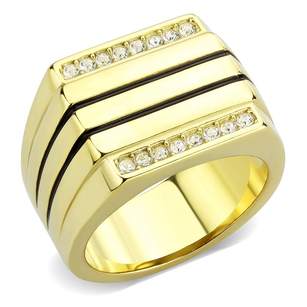 JCE3618 IP Gold(Ion Plating) Stainless Steel Ring with Top Grade Crystal  in Clear