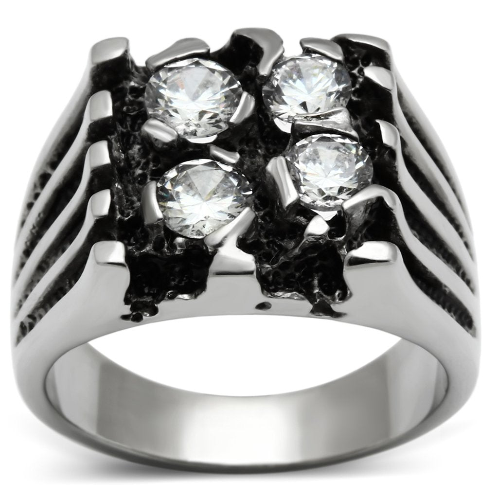 JCE366 High polished (no plating) Stainless Steel Ring with AAA Grade CZ  in Clear