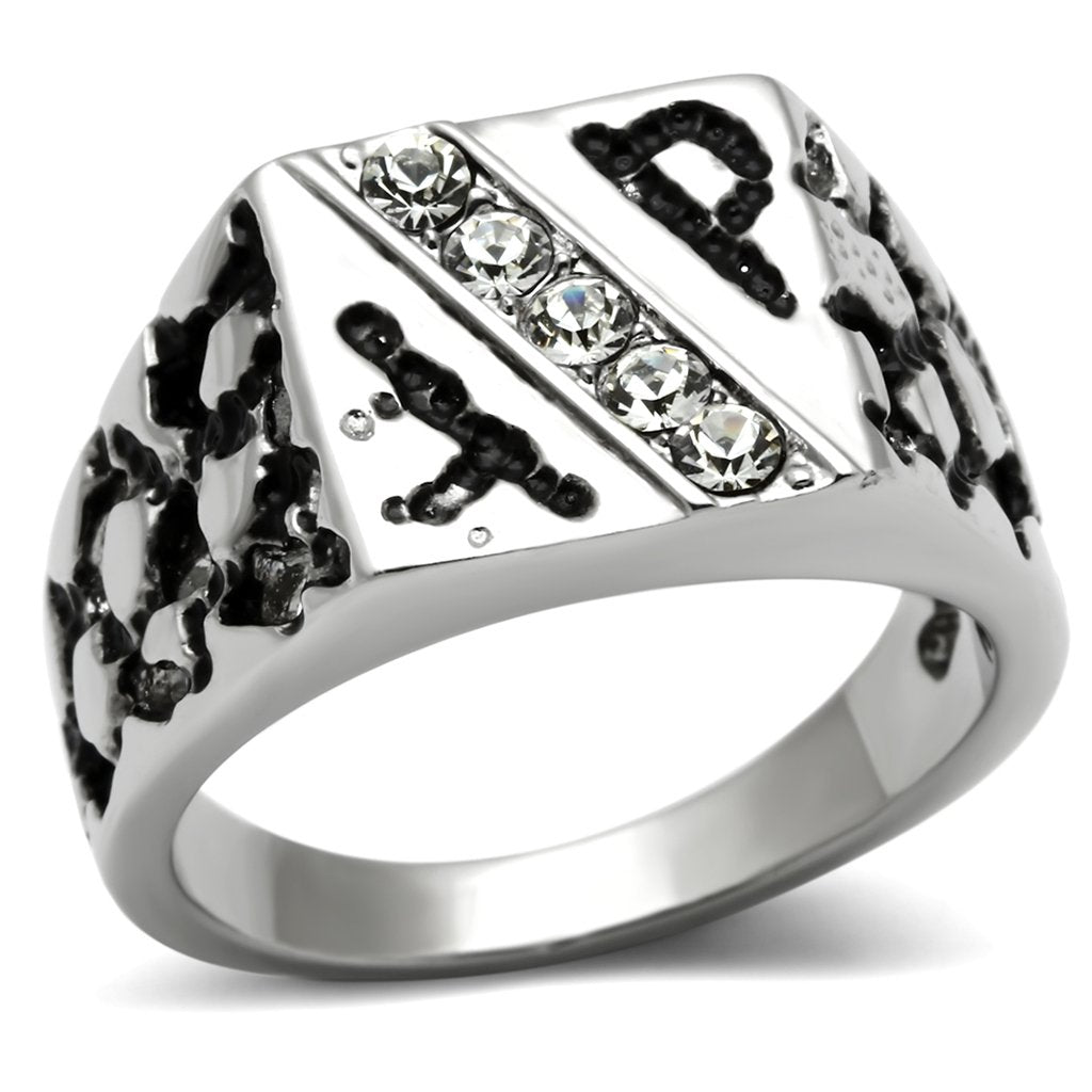 JCE367 High polished (no plating) Stainless Steel Ring with Top Grade Crystal  in Clear