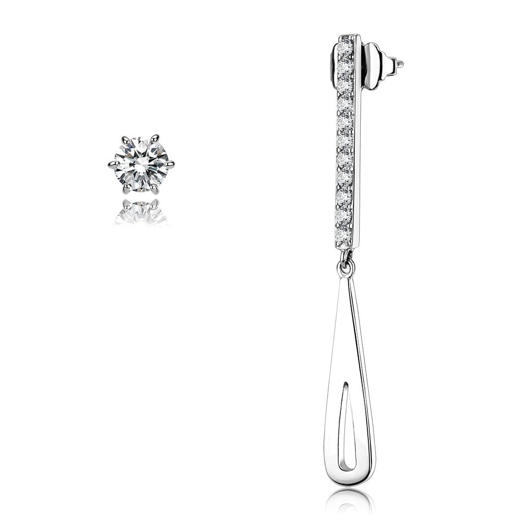 JCE3678 High polished (no plating) Stainless Steel Earrings with AAA Grade CZ  in Clear
