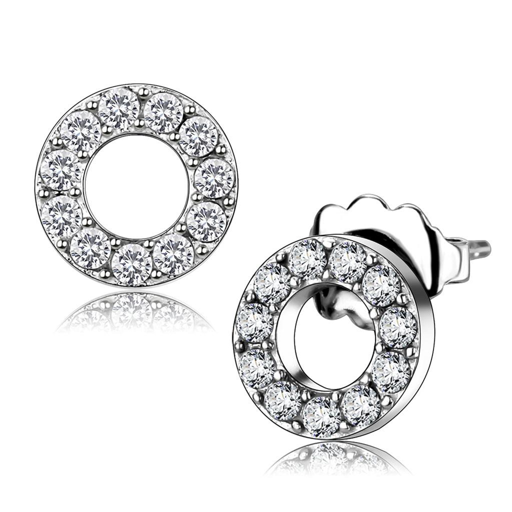 JCE3679 High polished (no plating) Stainless Steel Earrings with AAA Grade CZ  in Clear