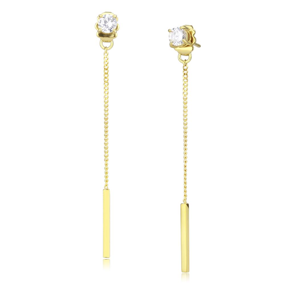JCE3681 IP Gold(Ion Plating) Stainless Steel Earrings with AAA Grade CZ  in Clear