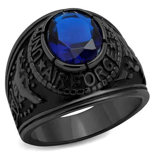 JCE414708J IP Black(Ion Plating) Stainless Steel Ring with Synthetic Synthetic Glass in Sapphire