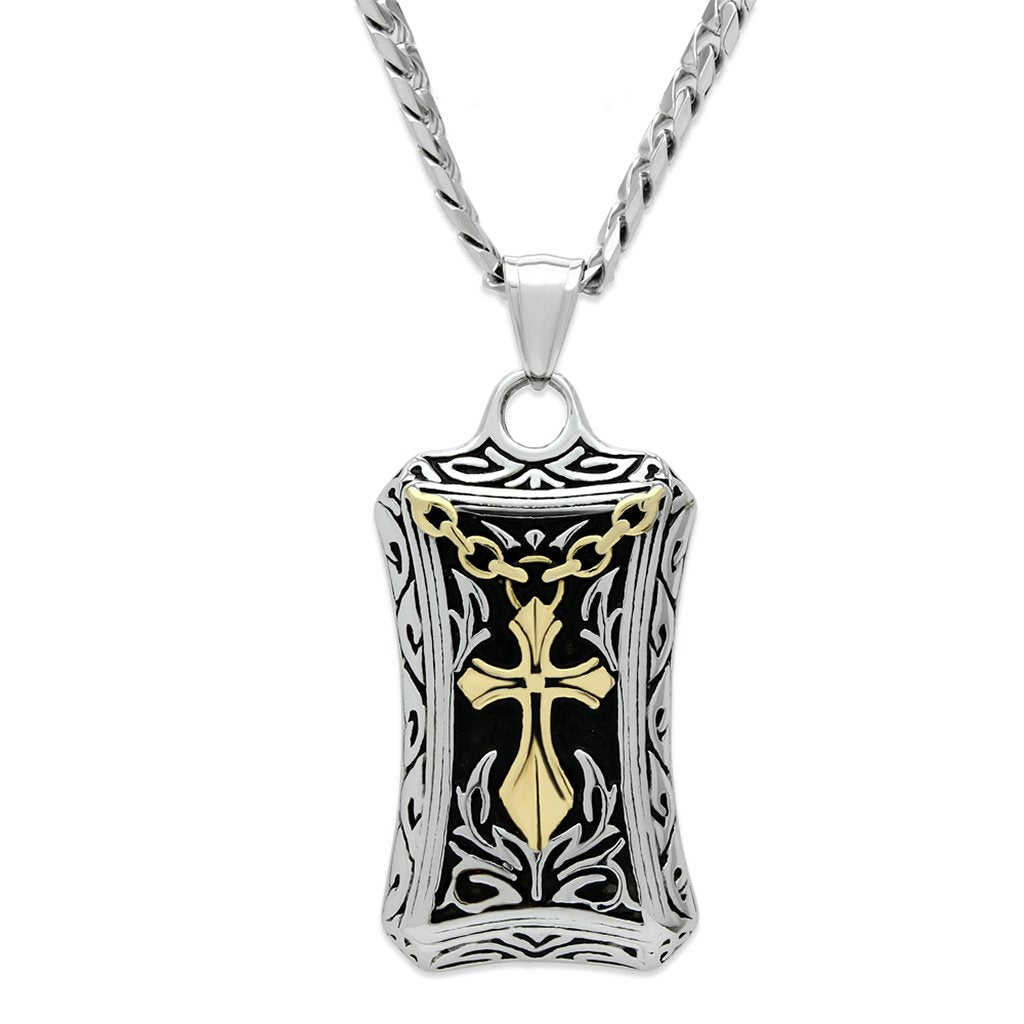 JCE455 Gold+Rhodium Stainless Steel Chain Pendant with No Stone