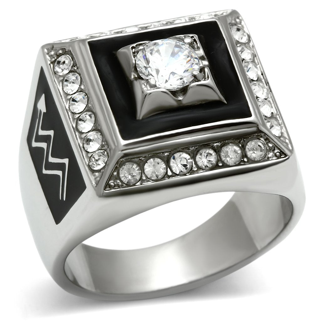 JCE493 High polished (no plating) Stainless Steel Ring with AAA Grade CZ  in Clear