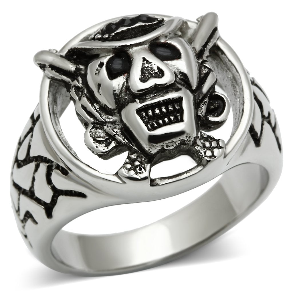 JCE502 High polished (no plating) Stainless Steel Ring with Top Grade Crystal  in Jet