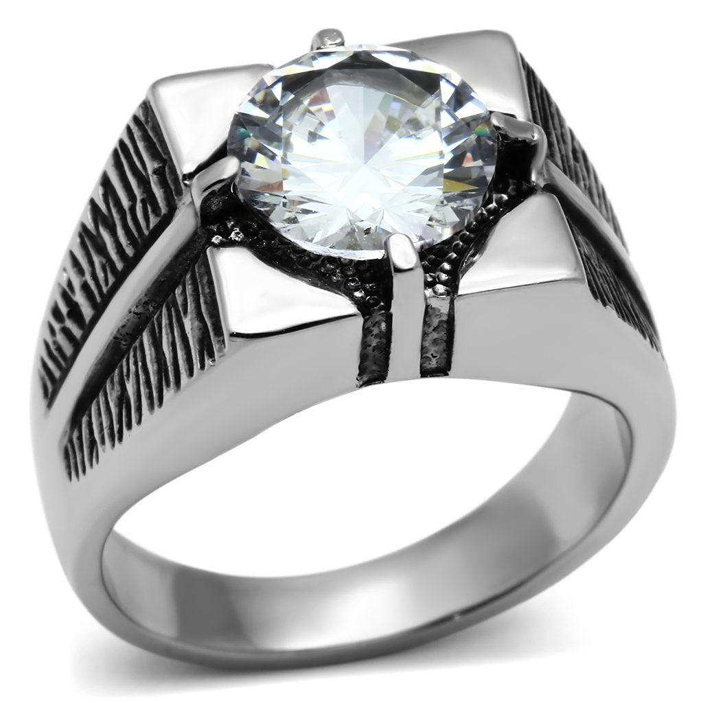 JCE701 High polished (no plating) Stainless Steel Ring with AAA Grade CZ  in Clear