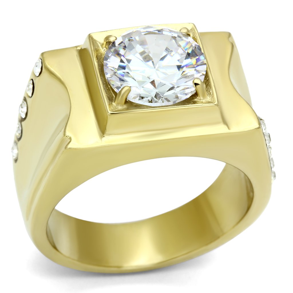 JCE721 IP Gold(Ion Plating) Stainless Steel Ring with AAA Grade CZ  in Clear