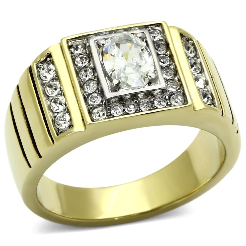 JCE755 Two-Tone IP Gold (Ion Plating) Stainless Steel Ring with AAA Grade CZ  in Clear
