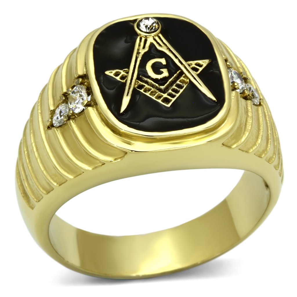 JCE776 IP Gold(Ion Plating) Stainless Steel Ring with Top Grade Crystal  in Clear