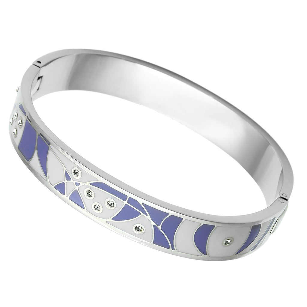 JCE781 High polished (no plating) Stainless Steel Bangle with Top Grade Crystal  in Clear