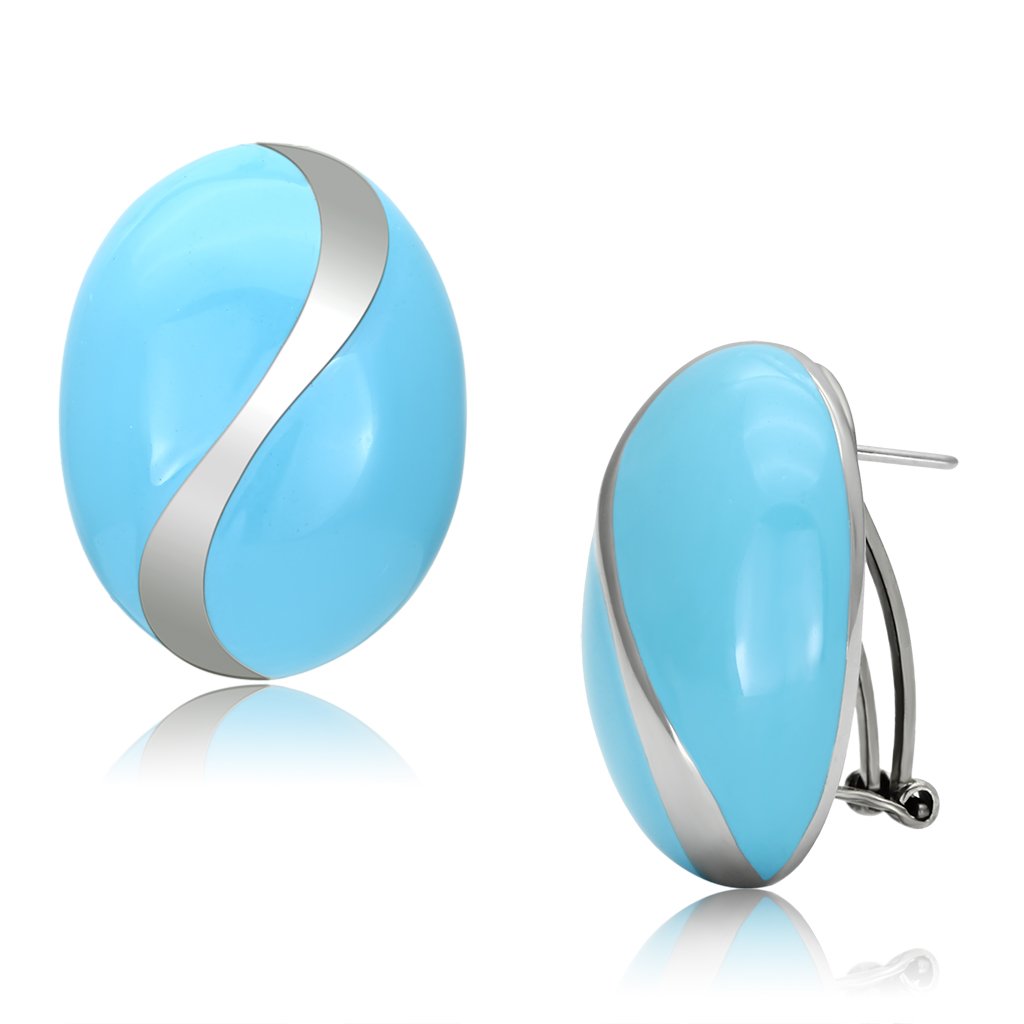 JCE892 High polished (no plating) Stainless Steel Earrings with Epoxy  in Sea Blue