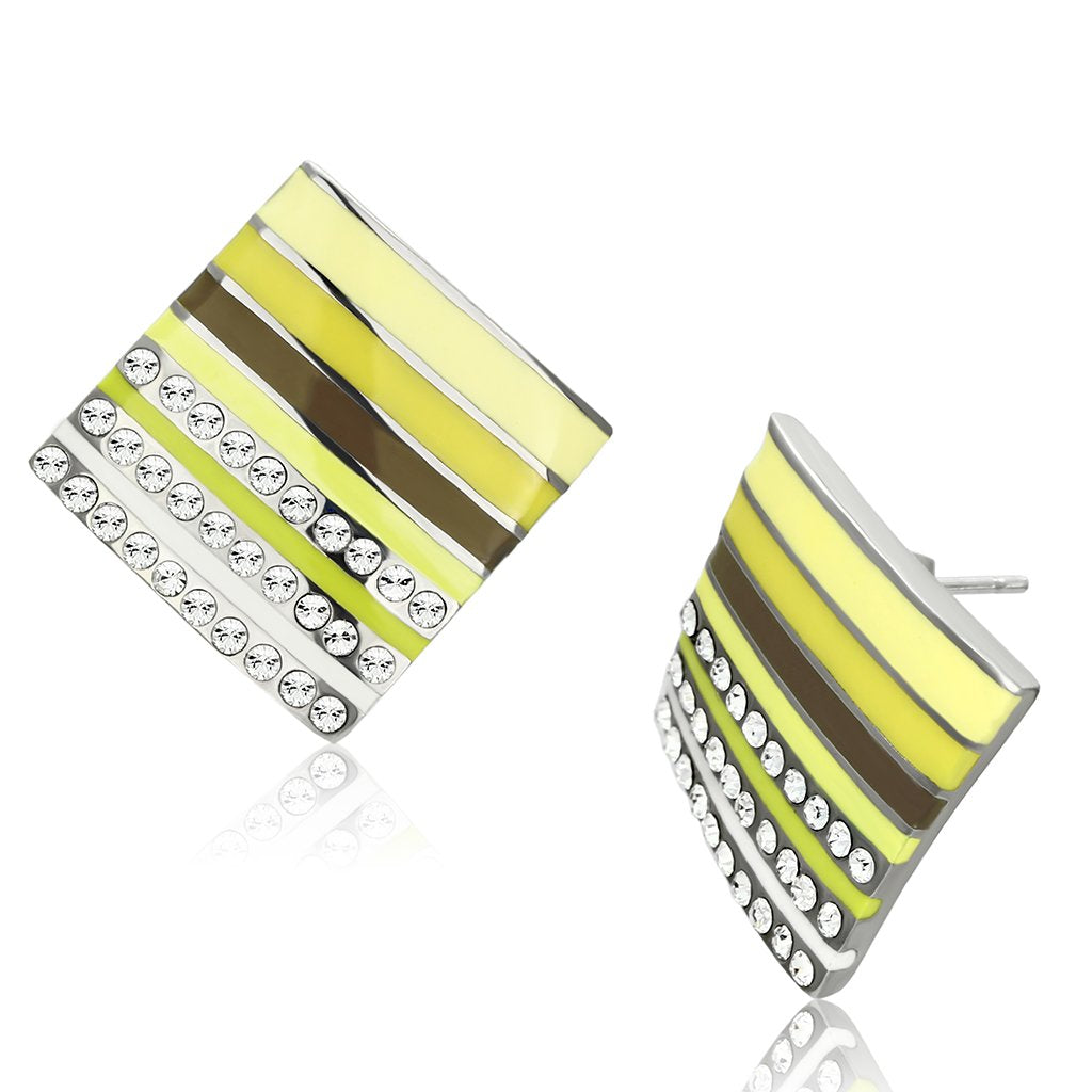 JCE909 High polished (no plating) Stainless Steel Earrings with Top Grade Crystal  in Clear