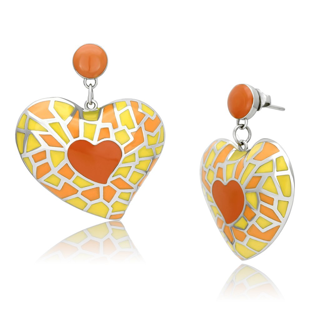 JCE911 High polished (no plating) Stainless Steel Earrings with Epoxy  in Multi Color