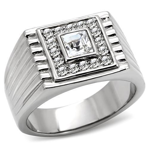 JCE95312 High polished (no plating) Stainless Steel Ring with Top Grade Crystal  in Clear