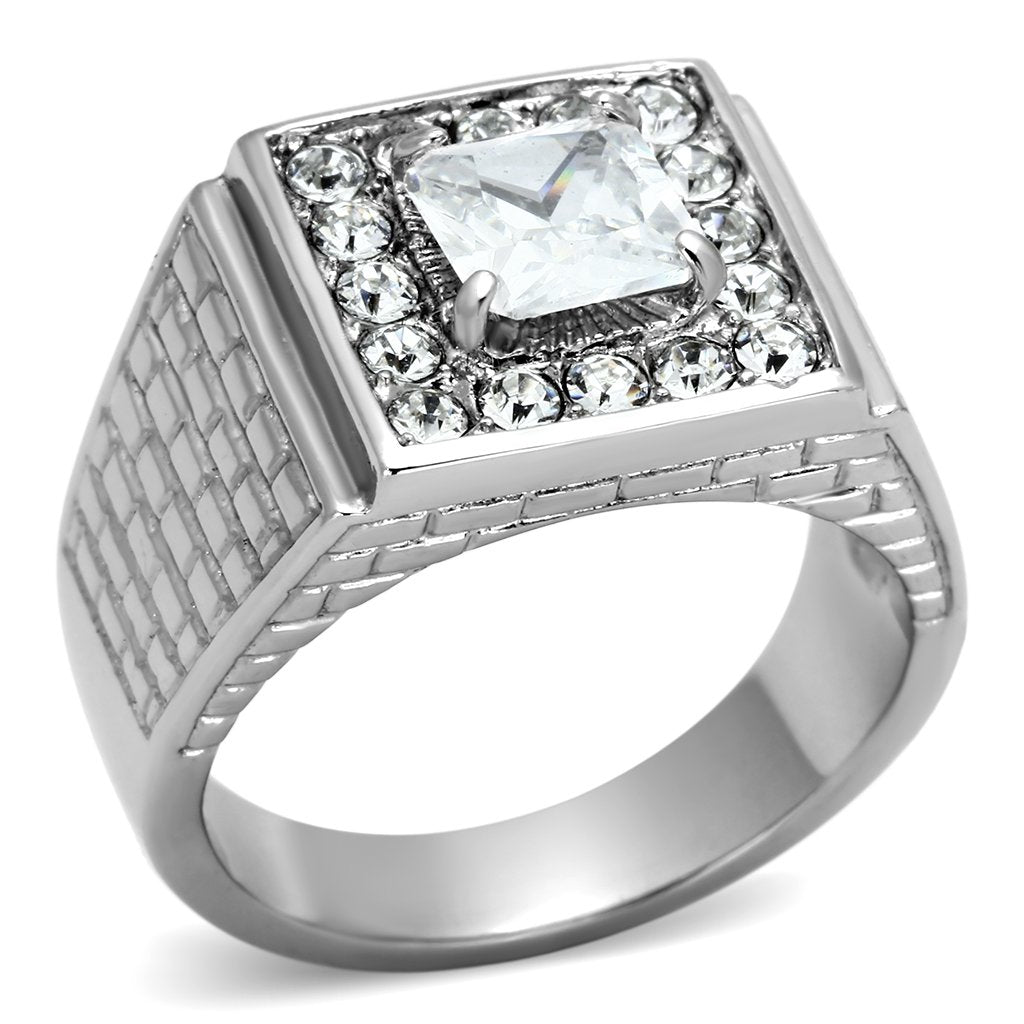 JCE955 High polished (no plating) Stainless Steel Ring with AAA Grade CZ  in Clear