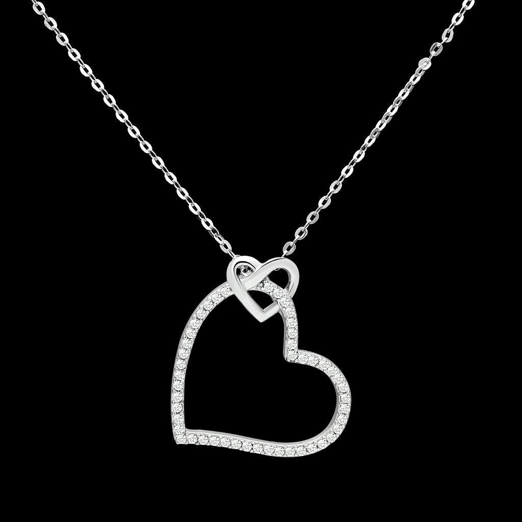JCE060 Rhodium 925 Sterling Silver Necklace with AAA Grade CZ  in Clear