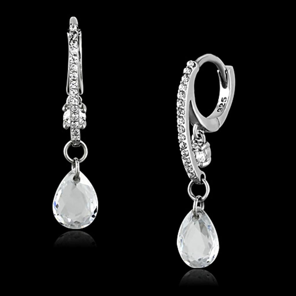 JCE159 Rhodium 925 Sterling Silver Earrings with AAA Grade CZ  in Clear