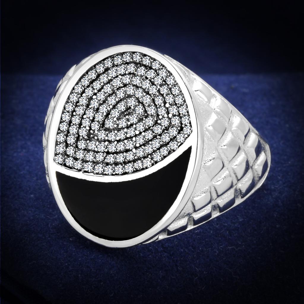JCE216 Rhodium 925 Sterling Silver Ring with AAA Grade CZ  in Clear