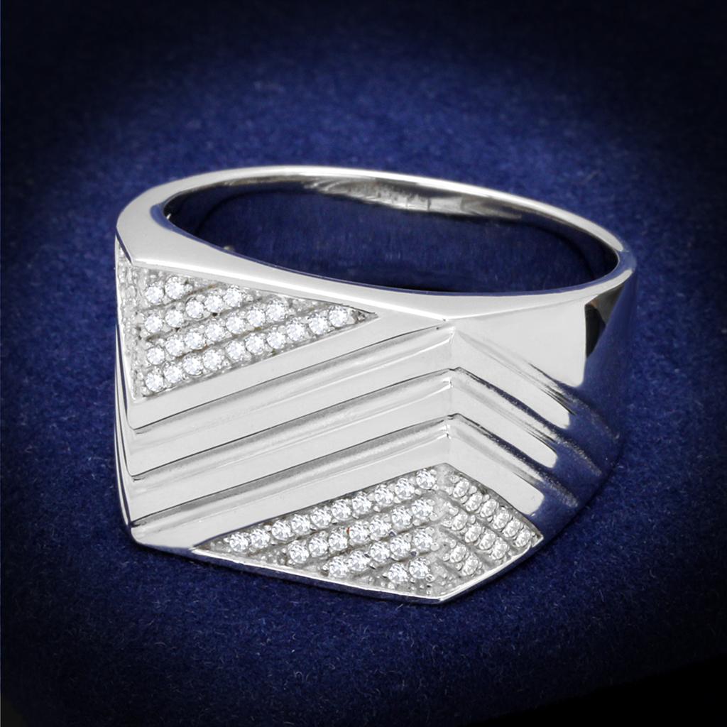 JCE230 Rhodium 925 Sterling Silver Ring with AAA Grade CZ  in Clear