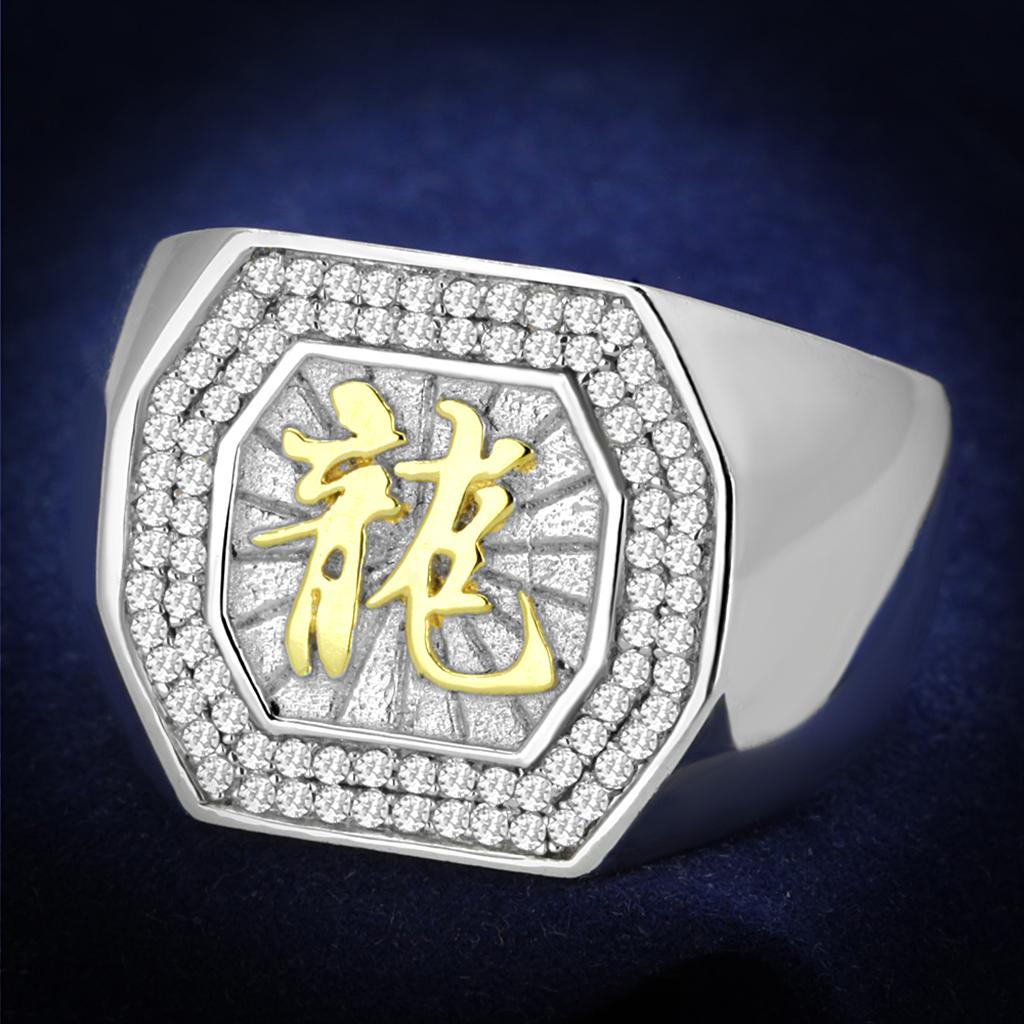 JCE246 Reverse Two-Tone 925 Sterling Silver Ring with AAA Grade CZ  in Clear