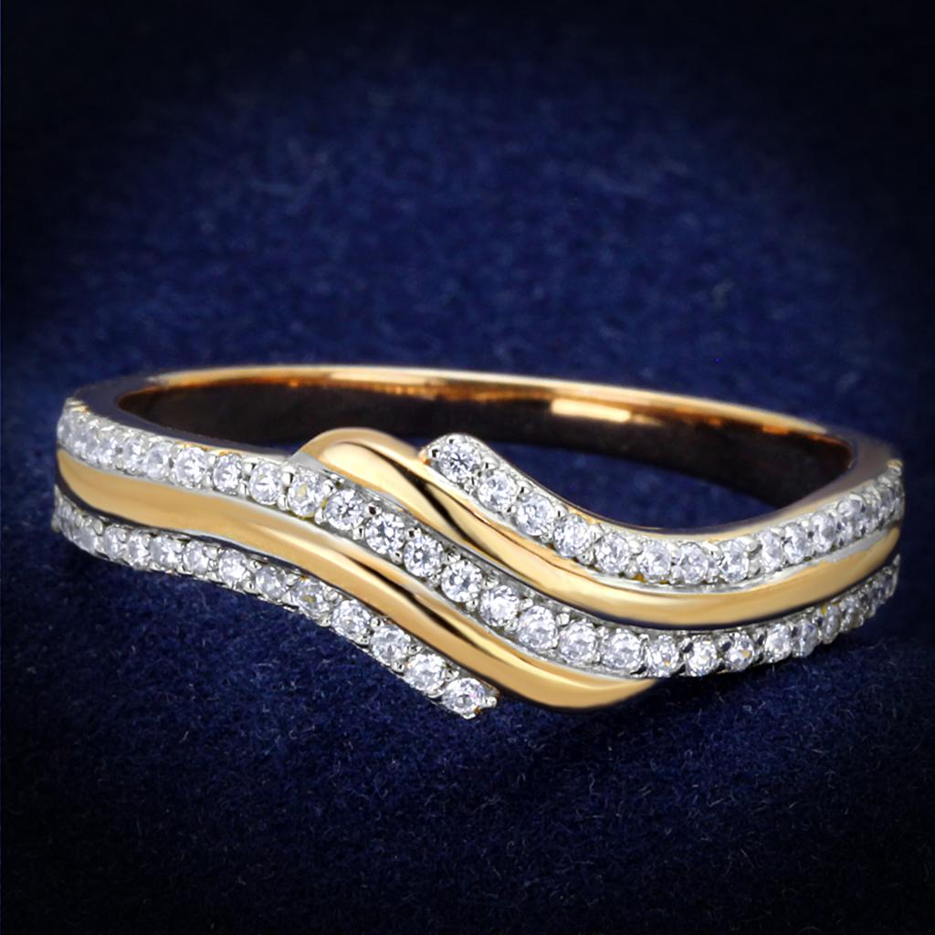 JCE277 Rose Gold + Rhodium 925 Sterling Silver Ring with AAA Grade CZ  in Clear