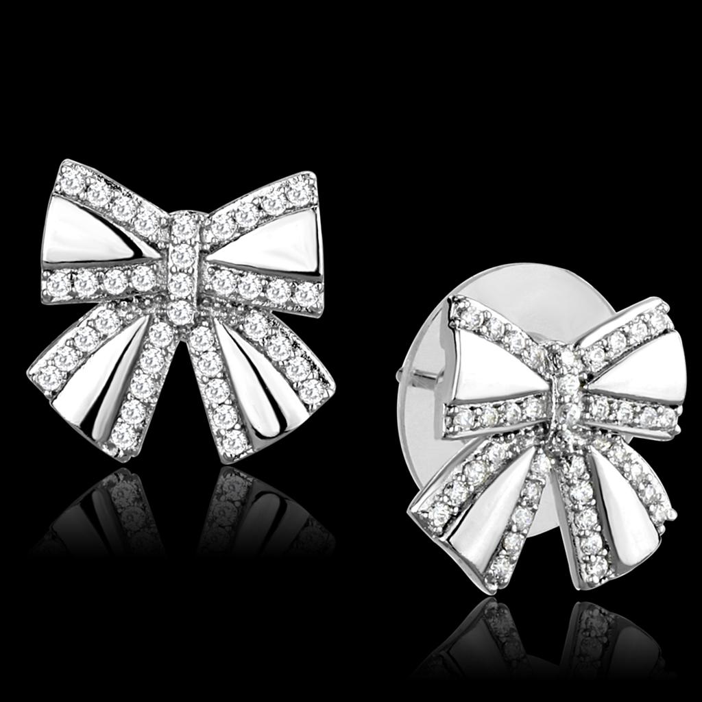JCE287 Rhodium 925 Sterling Silver Earrings with AAA Grade CZ  in Clear