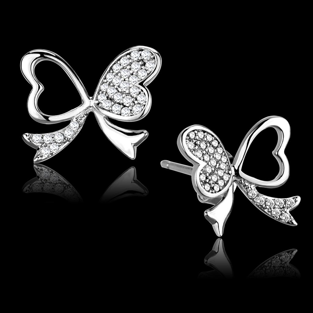 JCE288 Rhodium 925 Sterling Silver Earrings with AAA Grade CZ  in Clear