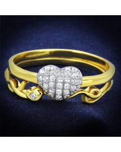JCE311 Gold+Rhodium 925 Sterling Silver Ring with AAA Grade CZ  in Clear