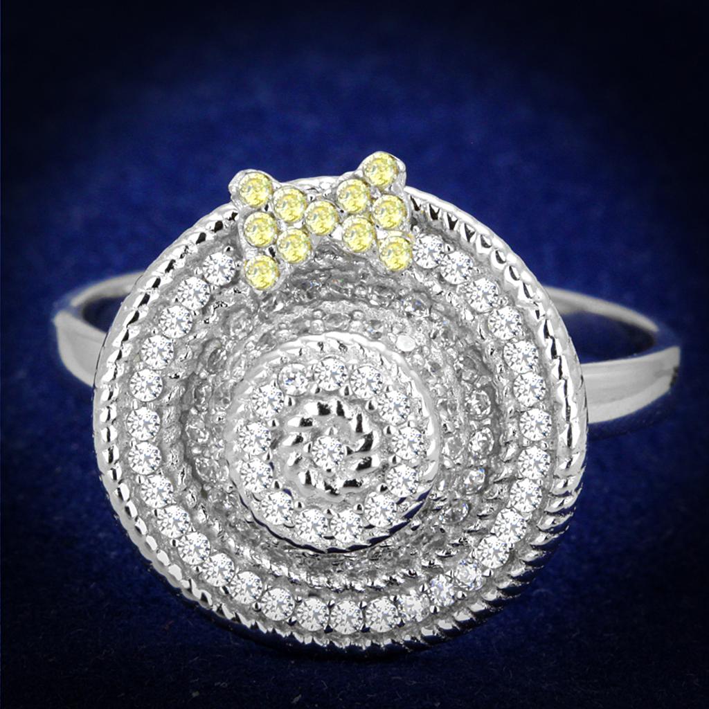JCE319 Reverse Two-Tone 925 Sterling Silver Ring with AAA Grade CZ  in Topaz