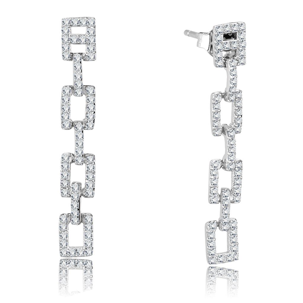 JCE326 Rhodium 925 Sterling Silver Earrings with AAA Grade CZ  in Clear