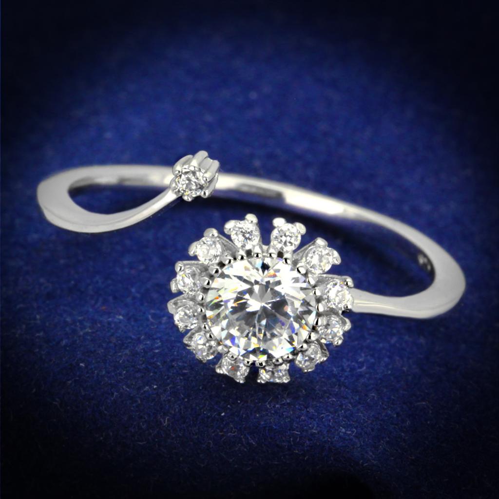 JCE335 Rhodium 925 Sterling Silver Ring with AAA Grade CZ  in Clear