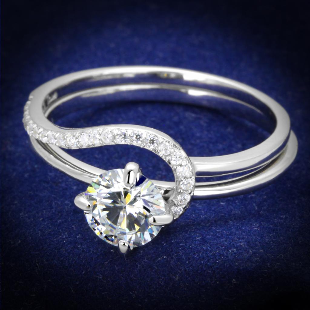 JCE336 Rhodium 925 Sterling Silver Ring with AAA Grade CZ  in Clear