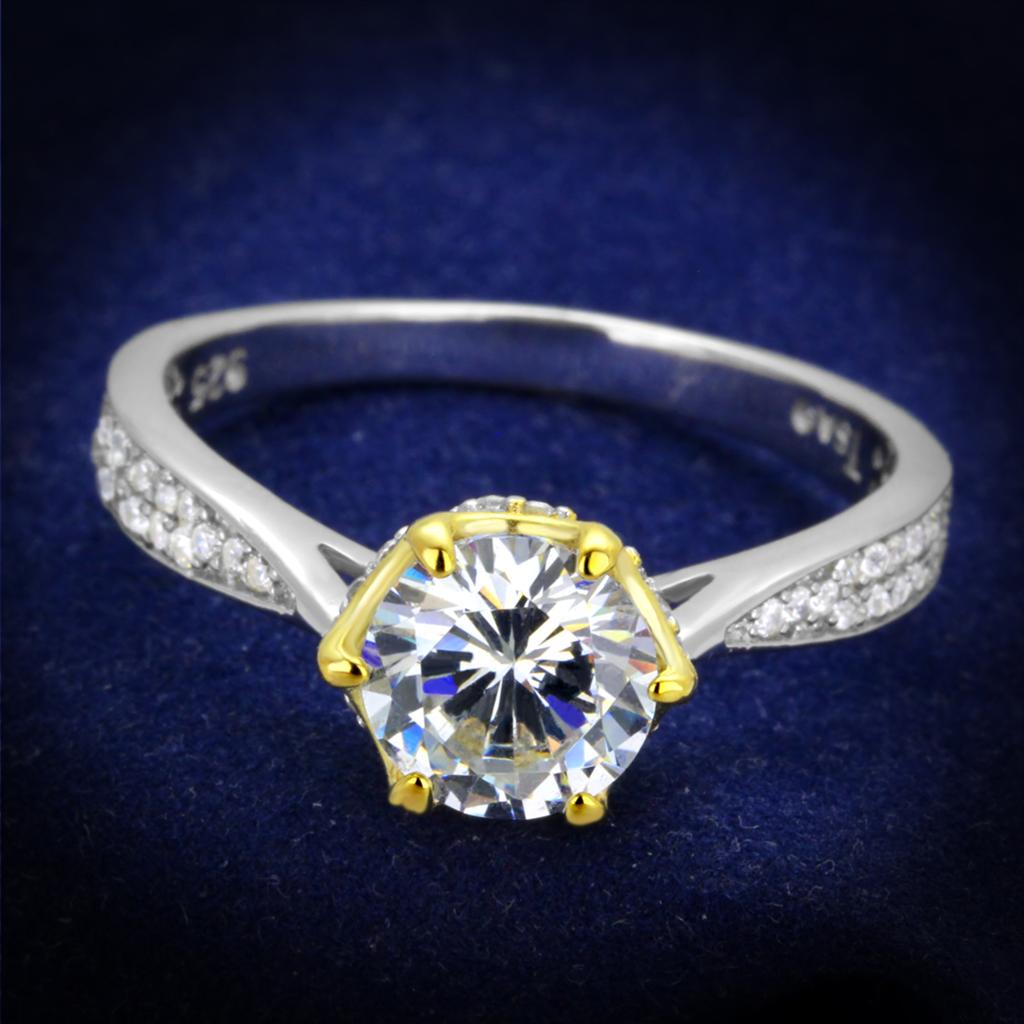 JCE340 Reverse Two-Tone 925 Sterling Silver Ring with AAA Grade CZ  in Clear