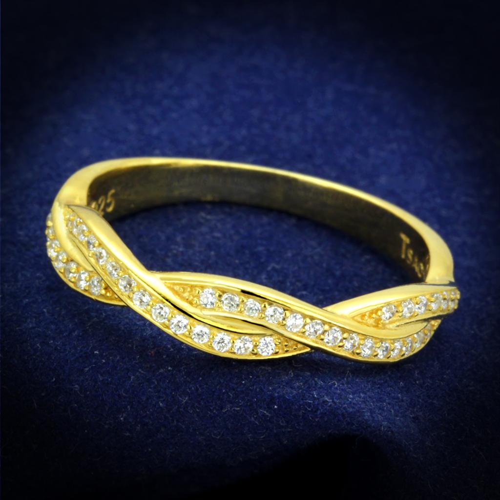 JCE341 Gold 925 Sterling Silver Ring with AAA Grade CZ  in Clear