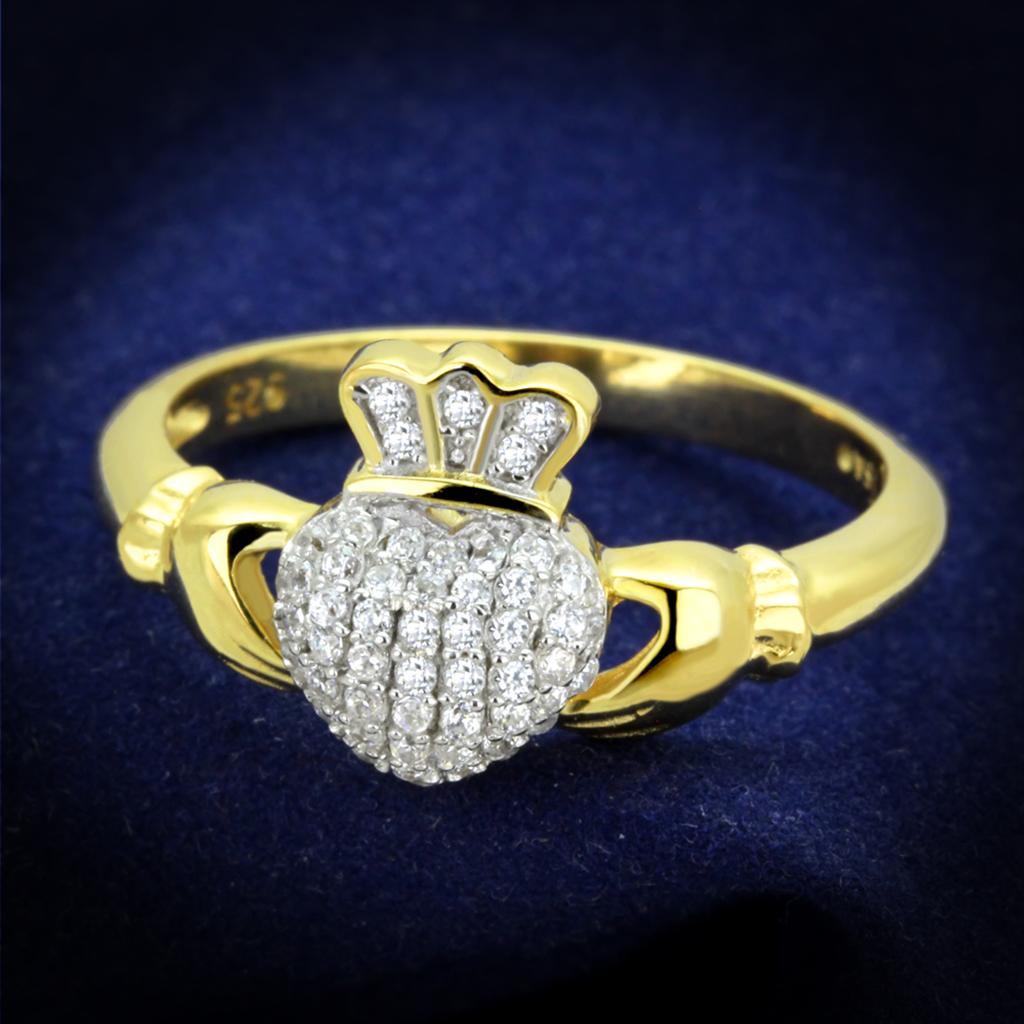 JCE342 Gold+Rhodium 925 Sterling Silver Ring with AAA Grade CZ  in Clear